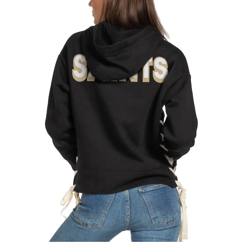 New Orleans Saints Lace-Up Side Black Pullover Hoodie Junk Food Size Large NFL - Picture 2 of 11